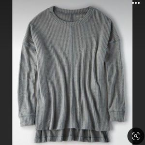 American eagle waffle soft knit long sleeve thermal tee top t small grey